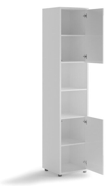 Könyvespolc Concept Pro Lenart III, Zárt, Fiókokkal, Ajtókkal, Laminált forgácslap, 218x45x46cm, Fényes fehér, Fehér