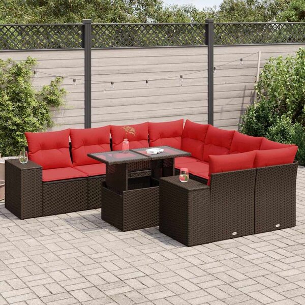 VidaXL 9 részes barna polyrattan akácfa kerti ülőgarnitúra párnákkal