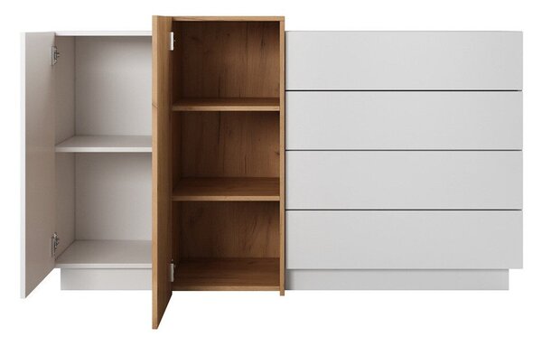 Komód Tororli 100, Laminált forgácslap, 89x160x45cm, Kézműves aranytölgy, Fehér