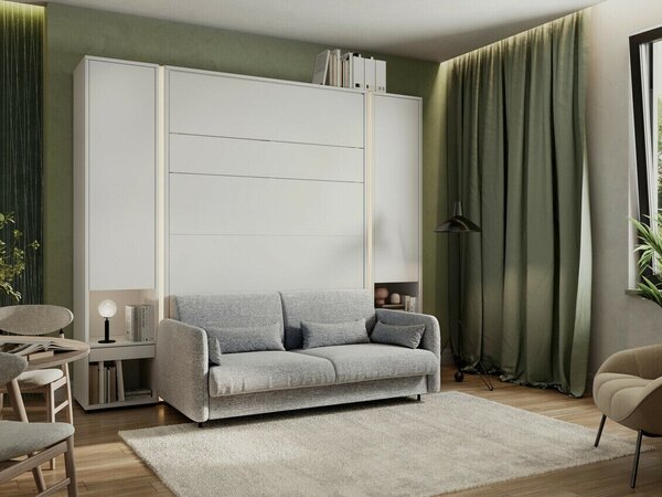 Bútorkészlet Concept Pro Lenart VI, Fiókokkal, Ajtókkal, Laminált forgácslap, 217x241x139cm, Fehér, Szürke