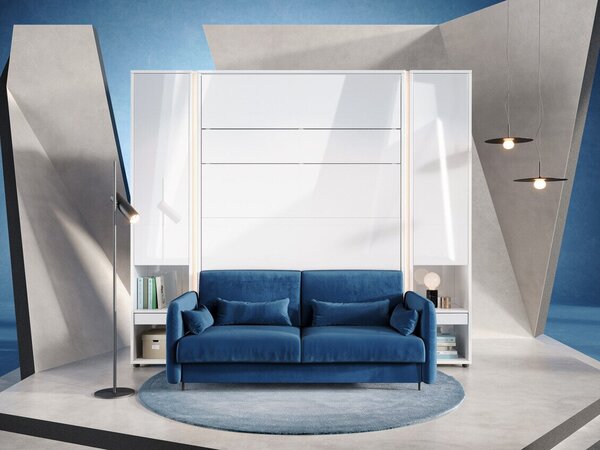 Bútorkészlet Concept Pro Lenart VI, Fiókokkal, Ajtókkal, Laminált forgácslap, 217x261x139cm, Fehér, Fényes fehér, Kék