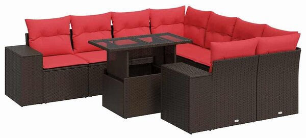 VidaXL 9 részes barna polyrattan akácfa kerti ülőgarnitúra párnákkal