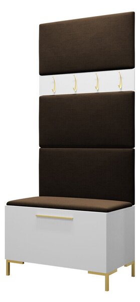 Előszoba garnitúra Nomal III, 196x84x46cm, Fehér, Sötét barna, Kárpit, Laminált forgácslap