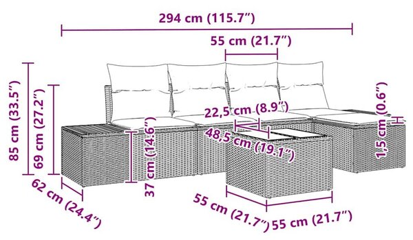 VidaXL Kerti Kanapé Szett párnával 6 pcs Bézs polirattan