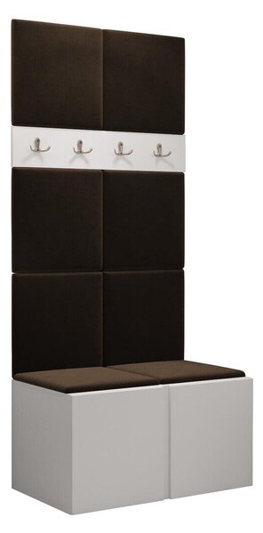 Előszoba garnitúra Pinis IV, 186x84x46cm, Barna, Fehér, Kárpit, Laminált forgácslap