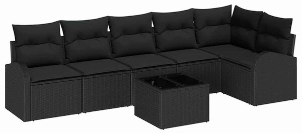 VidaXL Kerti Kanapé Szett párnával 7 pcs Fekete Poli rattan