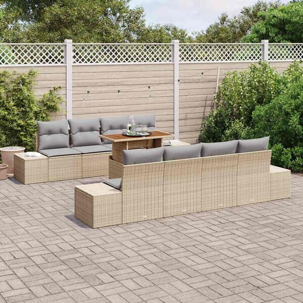 VidaXL Kerti Kanapé Szett tárolóval 9 pcs Bézs Poli rattan