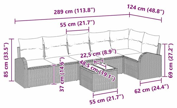 VidaXL Kerti Kanapé Szett párnával 7 pcs Világosszürke Poli rattan