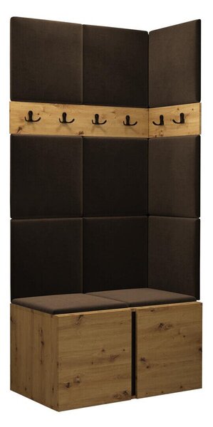 Előszoba garnitúra Pinis I, 186x84x46cm, Barna, Artisan tölgy, Kárpit, Laminált forgácslap
