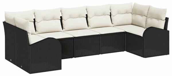 VidaXL Kerti Kanapé Szett párnával 7 pcs Fekete és Fehér polirattan