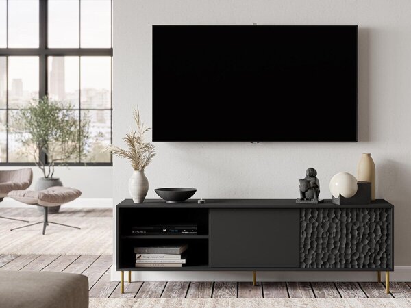 TV-állvány Ciretre 103, Közepes sűrűségű farostlemez, Laminált forgácslap, 58x180x41cm, Aranysárga, Fekete