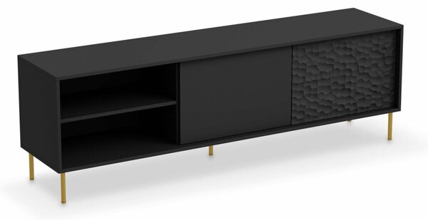 TV-állvány Ciretre 103, Közepes sűrűségű farostlemez, Laminált forgácslap, 58x180x41cm, Aranysárga, Fekete