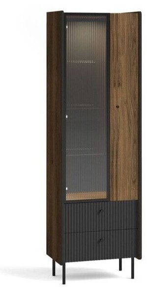 Könyvespolc Tivsali 102, Ajtókkal, Zárt, Üveg, Laminált forgácslap, 191x59x40cm, Dió, Matt fekete