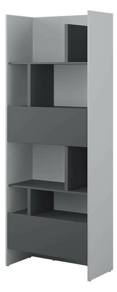Könyvespolc Concept Lenart V, Fiókokkal, Ajtókkal, Laminált forgácslap, 218x84x40cm, Grafit, Szürke