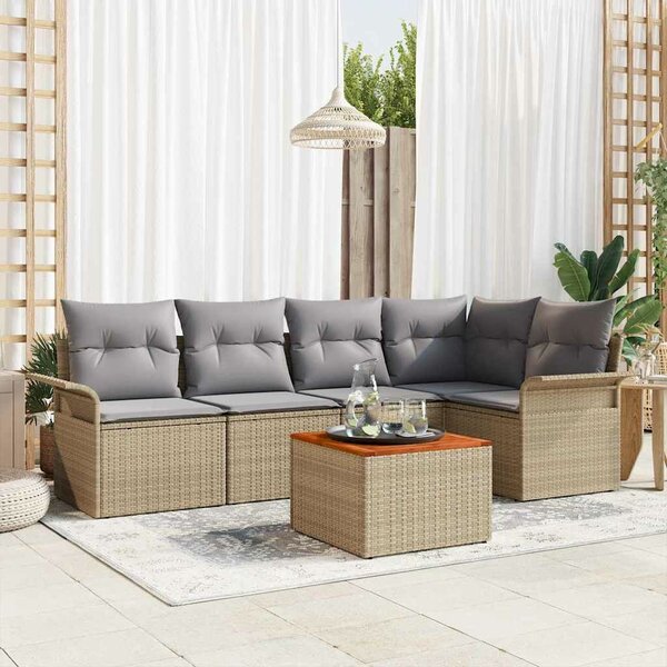 VidaXL Kerti Kanapé Szett 6 pcs Beige és Világosszürke polirattan