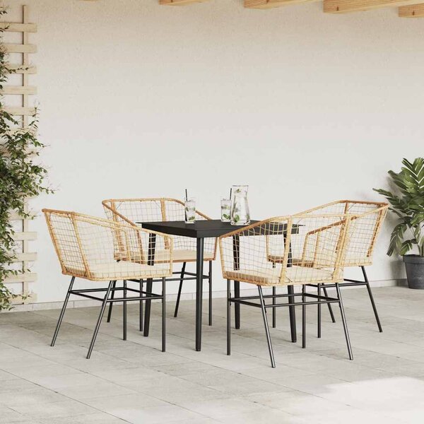 VidaXL 5 észes barna polyrattan üveg kerti étkezőgarnitúra párnával