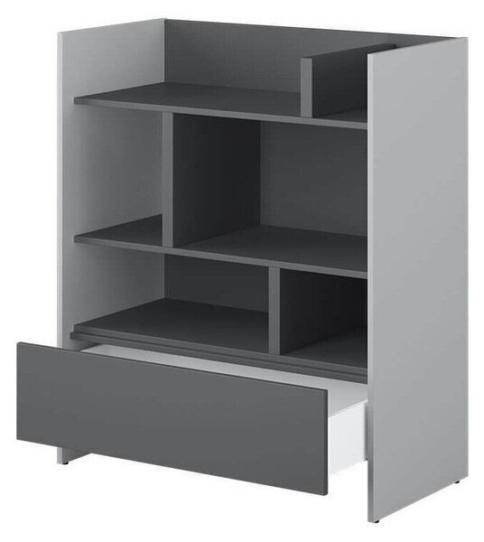 Könyvespolc Concept Lenart VIII, Nyitott, Fiókokkal, Laminált forgácslap, 108x92x46cm, Grafit, Szürke