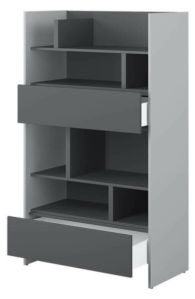 Könyvespolc Concept Lenart X, Nyitott, Fiókokkal, Laminált forgácslap, 158x92x46cm, Grafit, Szürke