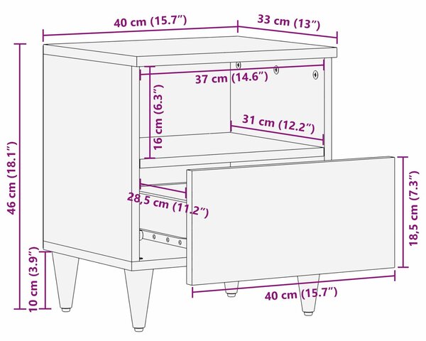 VidaXL Éjjeli asztal 2 pcs Barna 40 x 33 x 46 cm Tömör Mangófát