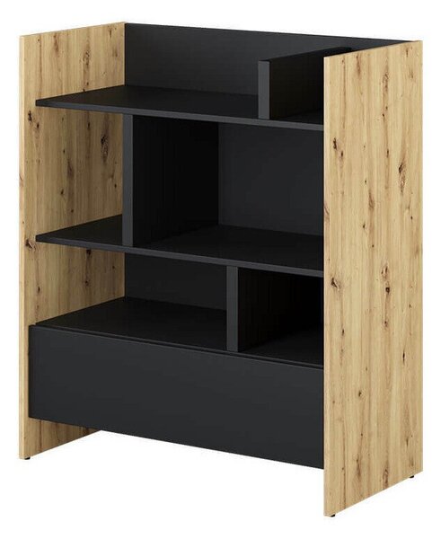 Könyvespolc Concept Pro Lenart VIII, Nyitott, Fiókokkal, Laminált forgácslap, 108x92x46cm, Artisan tölgy, Fekete