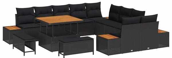 VidaXL Kerti Kanapé Szett párnával tárolóval 13 pcs Fekete Poli rattan
