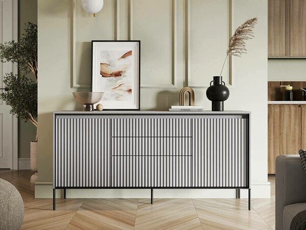 Komód Fernolu 100, Közepes sűrűségű farostlemez, Laminált forgácslap, 83x166x40cm, Szürke, Fekete