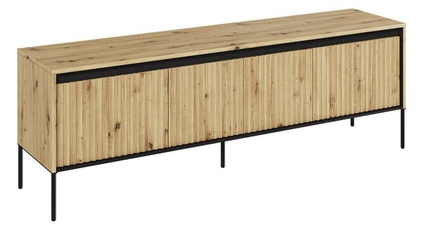 TV-állvány Fernolu 104, Közepes sűrűségű farostlemez, Laminált forgácslap, 56x167x40cm, Artisan tölgy, Fekete