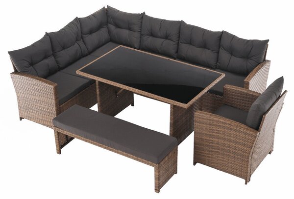 Kerti rattan szett, szürkésbarna/világosbarna, SAGIR