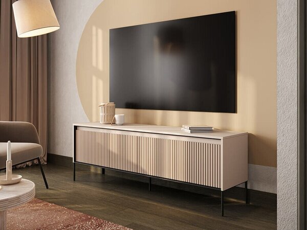 TV-állvány Fernolu 104, Közepes sűrűségű farostlemez, Laminált forgácslap, 56x167x40cm, Bézs, Fekete
