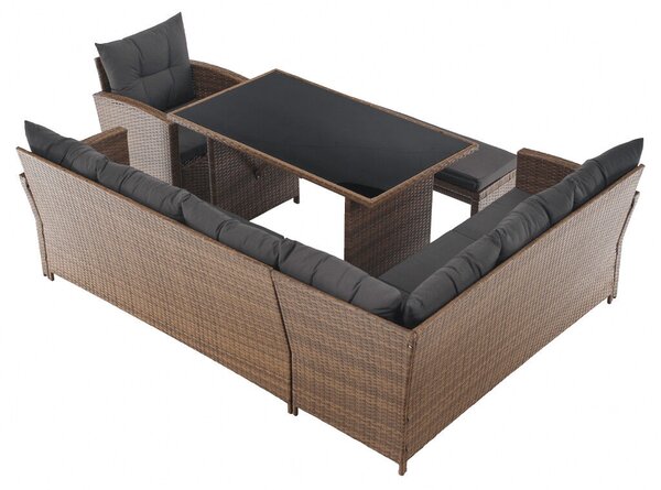 Kerti rattan szett, szürkésbarna/világosbarna, SAGIR