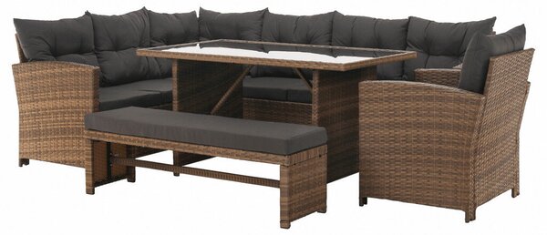 Kerti rattan szett, szürkésbarna/világosbarna, SAGIR