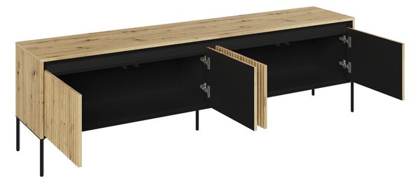 TV-állvány Fernolu 105, Közepes sűrűségű farostlemez, Laminált forgácslap, 56x193x40cm, Artisan tölgy, Fekete