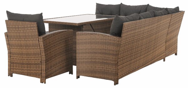 Kerti rattan szett, szürkésbarna/világosbarna, SAGIR