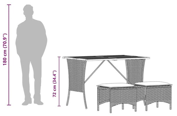 VidaXL 3 részes bézs polyrattan kerti étkezőgarnitúra párnákkal