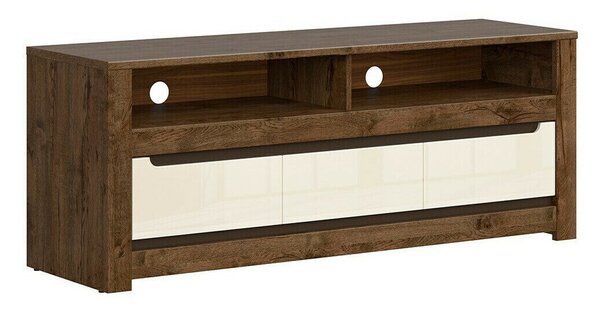 TV-állvány Ophevaru 108, Közepes sűrűségű farostlemez, Laminált forgácslap, 59x149x46cm, Fényes krém, April tölgy