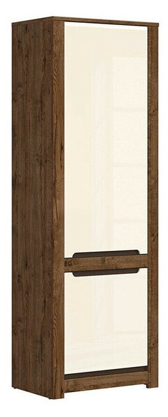 Könyvespolc Ophevaru 106, Ajtókkal, Zárt, Közepes sűrűségű farostlemez, Laminált forgácslap, 205x69x46cm, April tölgy, Fényes krém