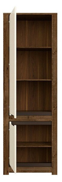 Könyvespolc Ophevaru 106, Ajtókkal, Zárt, Közepes sűrűségű farostlemez, Laminált forgácslap, 205x69x46cm, April tölgy, Fényes krém