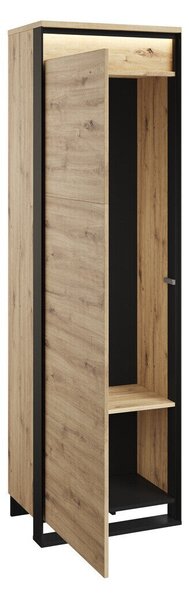 Gardróbszekrény Luliru 143, Laminált forgácslap, 200x60x40cm, Artisan tölgy, Fekete