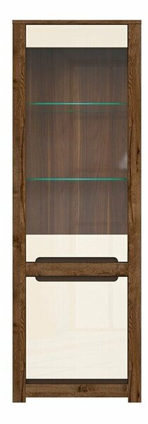 Könyvespolc Ophevaru 105, Ajtókkal, Zárt, Edzett üveg, Közepes sűrűségű farostlemez, Laminált forgácslap, 205x69x46cm, April tölgy, Fényes krém