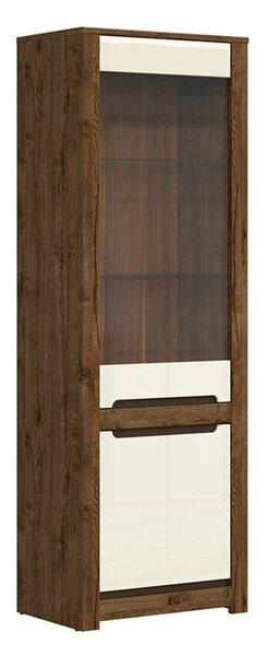 Könyvespolc Ophevaru 105, Ajtókkal, Zárt, Edzett üveg, Közepes sűrűségű farostlemez, Laminált forgácslap, 205x69x46cm, April tölgy, Fényes krém