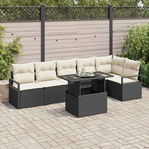 VidaXL Kerti Kanapé Szett párnával 7 pcs Fekete Poli rattan