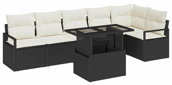 VidaXL Kerti Kanapé Szett párnával 7 pcs Fekete Poli rattan