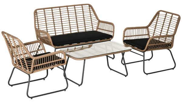 4 darabos PE Rattan fonott kanapégarnitúra, kültéri télikert bútor párnákkal