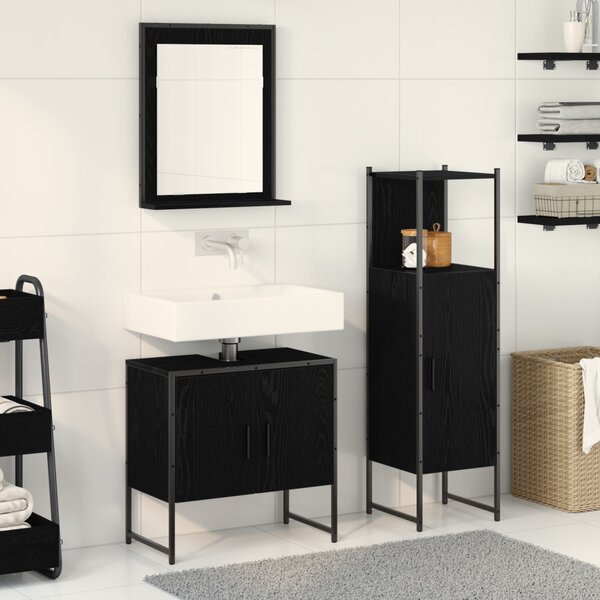 Fürdőszoba bútor szett polcokkal tárolóval 3 pcs Fekete Faanyag