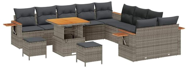 VidaXL Kerti Kanapé Szett 13 pcs Szürke Poli rattan és porfestett acél
