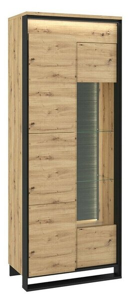 Könyvespolc Luliru 123, Ajtókkal, Laminált forgácslap, Edzett üveg, 195x76x41cm, Fekete, Artisan tölgy