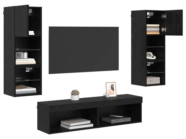 VidaXL TV faliszekrény LED -es lámpákkal 6 pcs Fekete tölgy Faanyag
