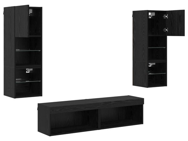 VidaXL TV faliszekrény LED -es lámpákkal 6 pcs Fekete tölgy Faanyag