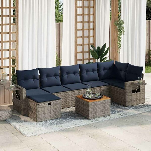 VidaXL 8 részes szürke polyrattan kerti ülőgarnitúra párnákkal