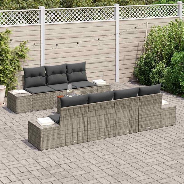 VidaXL Kerti Kanapé Szett tárolóval 8 pcs Szürke polirattan